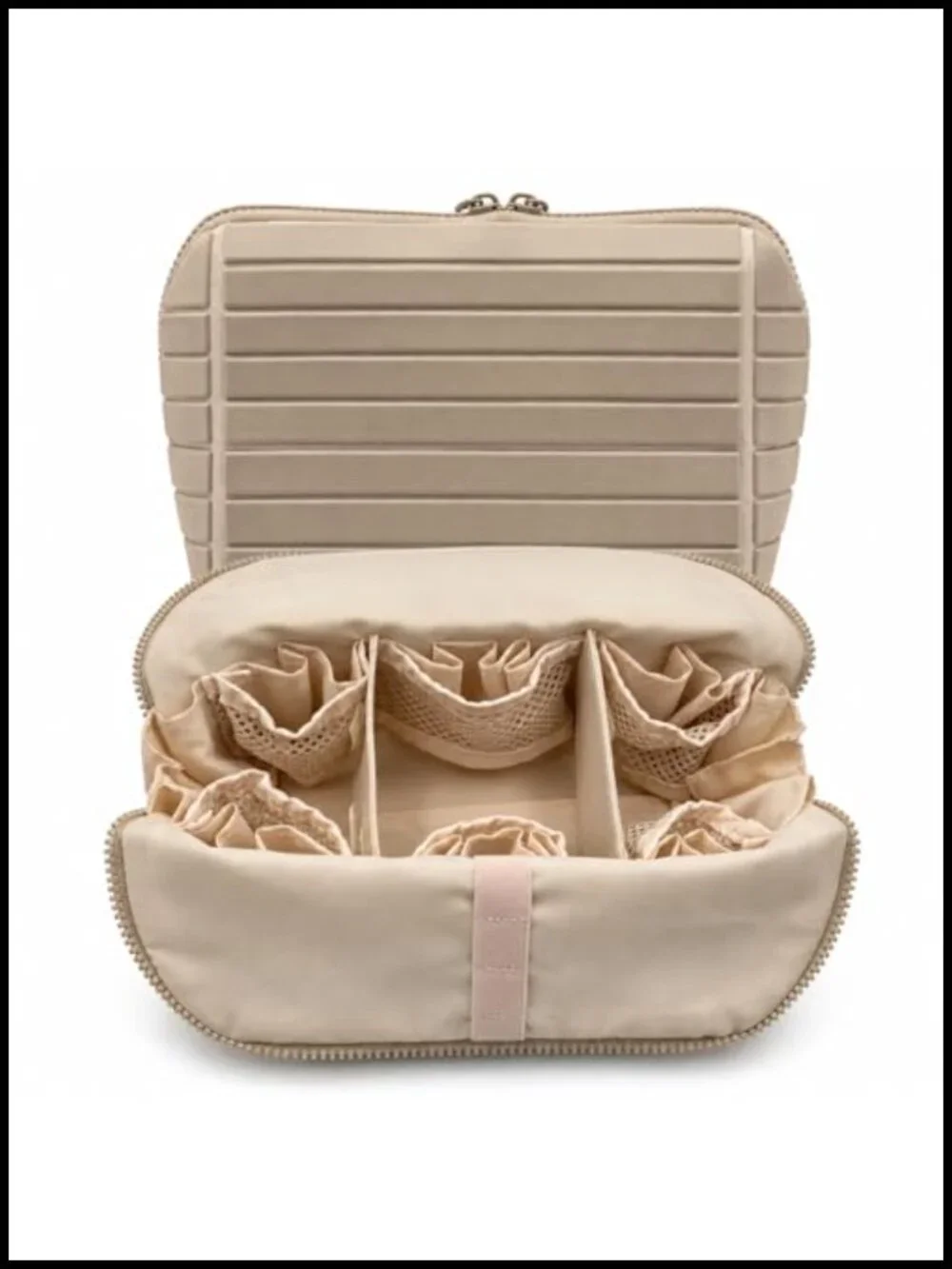 Travel Makeup Bag with 27 Pockets, Stand-Up Design, Adjustable Dividers,